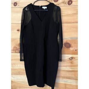 Calvin Klein Women's V-neck Sheer Sleeves Black Dress. Size 14. Cocktail Wedding